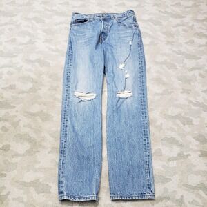 Levis Jeans 501 Womens 27x30 Blue Premium Straight Button Fly Distressed Denim